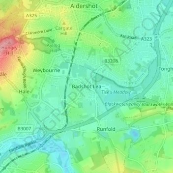 Carte topographique Badshot Lea, altitude, relief