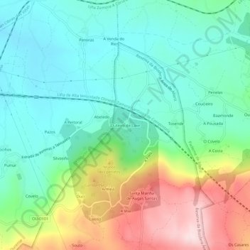Carte topographique Outeiro de Laxe, altitude, relief