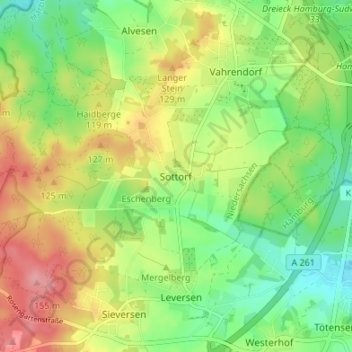 Carte topographique Sottorf, altitude, relief