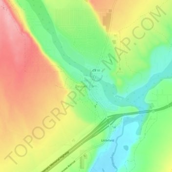 Carte topographique Beaver Dam, altitude, relief