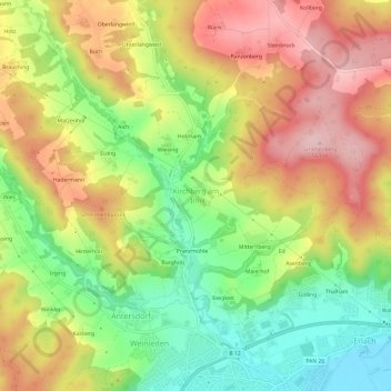 Carte topographique Kirchberg am Inn, altitude, relief