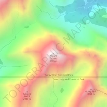Carte topographique Mount Galatea, altitude, relief