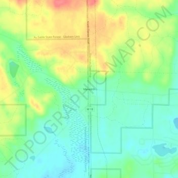 Carte topographique Meredith, altitude, relief