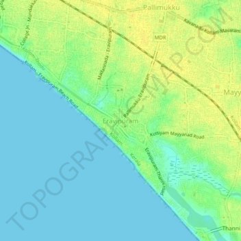 Carte topographique Eravipuram, altitude, relief