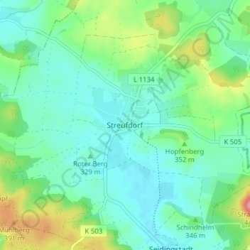 Carte topographique Streufdorf, altitude, relief