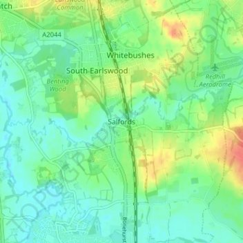 Carte topographique Salfords, altitude, relief