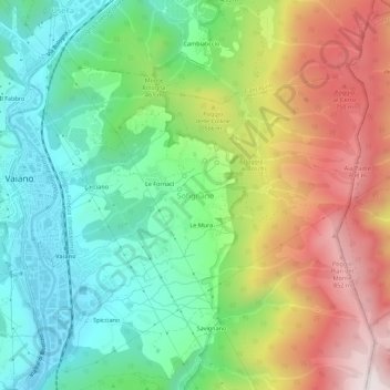 Carte topographique Sofignano, altitude, relief