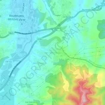 Carte topographique Cite Ben Merzouga, altitude, relief