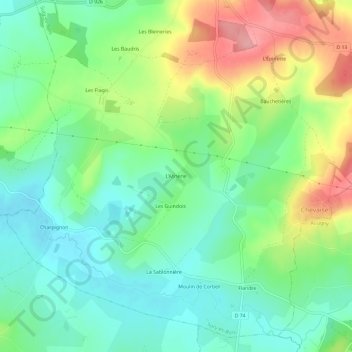 Carte topographique L'Asnerie, altitude, relief