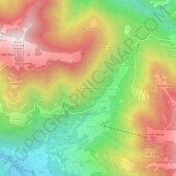 Carte topographique Alpe Mezzavia, altitude, relief