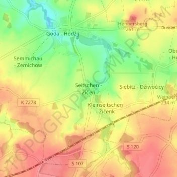 Carte topographique Seitschen, altitude, relief