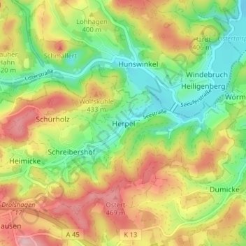 Carte topographique Herpel, altitude, relief