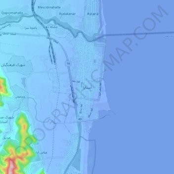 Carte topographique Astara, altitude, relief