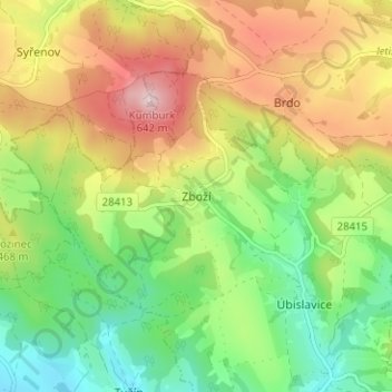 Carte topographique Zboží, altitude, relief