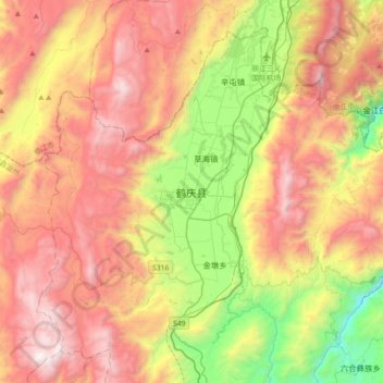 Carte topographique 鹤庆县, altitude, relief