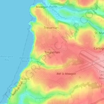Carte topographique Tregurrian, altitude, relief