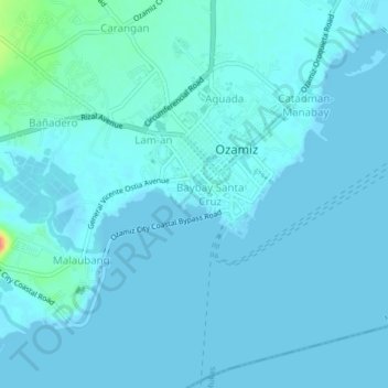 Carte topographique Baybay San Roque, altitude, relief