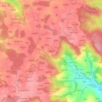 Carte topographique Überacker, altitude, relief