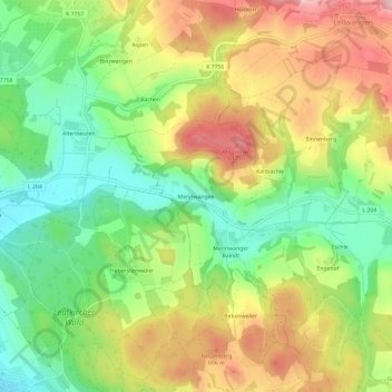 Carte topographique Mennwangen, altitude, relief