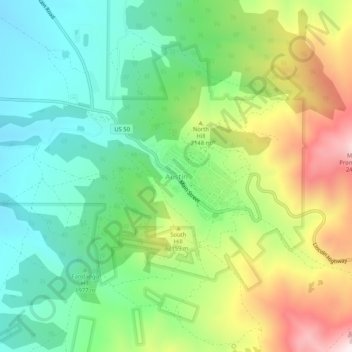 Carte topographique Austin, altitude, relief