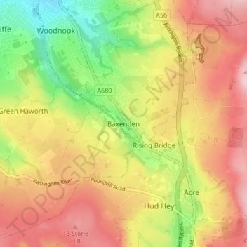 Carte topographique Baxenden, altitude, relief