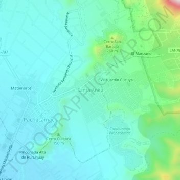 Carte topographique Santa Anita, altitude, relief