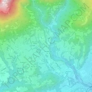 Carte topographique Bolzano Bellunese, altitude, relief