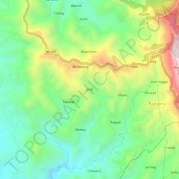 Carte topographique Shilli, altitude, relief