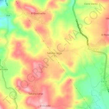 Carte topographique Sabana Larga II, altitude, relief