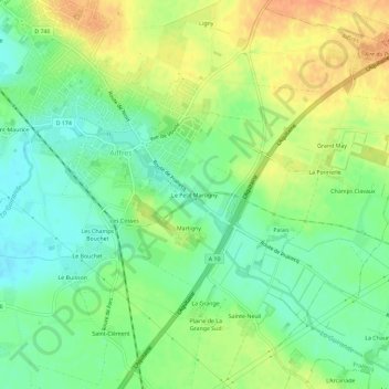 Carte topographique Le Petit Martigny, altitude, relief