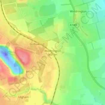 Carte topographique Widdrington Station, altitude, relief
