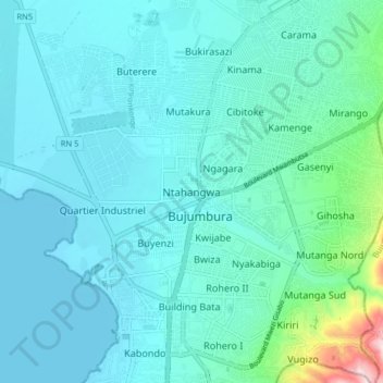 Carte topographique Ntahangwa, altitude, relief