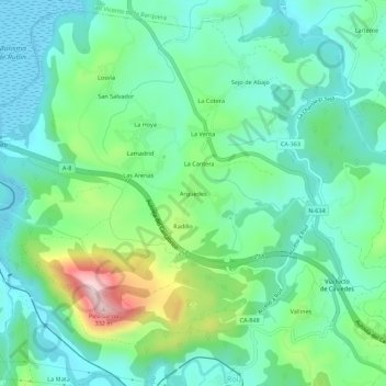 Carte topographique Argüedes, altitude, relief