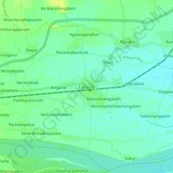 Carte topographique Lalgudi, altitude, relief