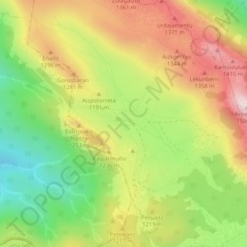 Carte topographique Urbia, altitude, relief
