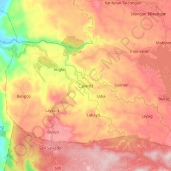 Carte topographique Cavinti, altitude, relief