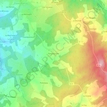 Carte topographique Fonsoumagne, altitude, relief