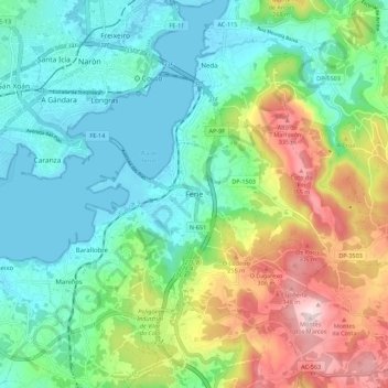Carte topographique Fene, altitude, relief