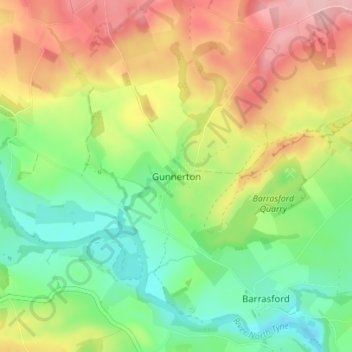 Carte topographique Gunnerton, altitude, relief