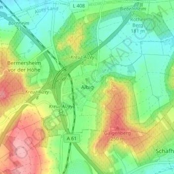 Carte topographique Albig, altitude, relief