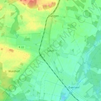 Carte topographique Sülze, altitude, relief