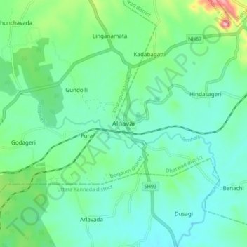 Carte topographique Alnavar, altitude, relief