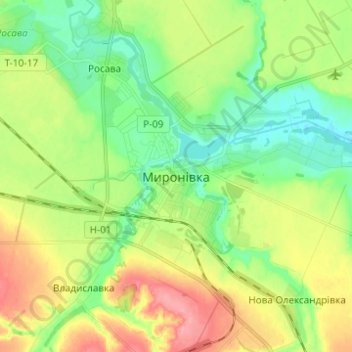 Carte topographique Myronivka, altitude, relief