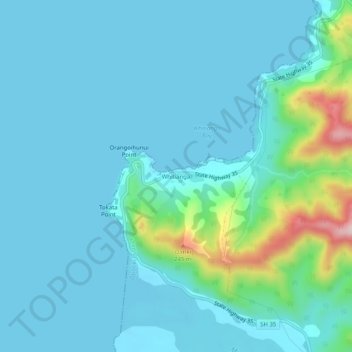 Carte topographique Whitianga, altitude, relief