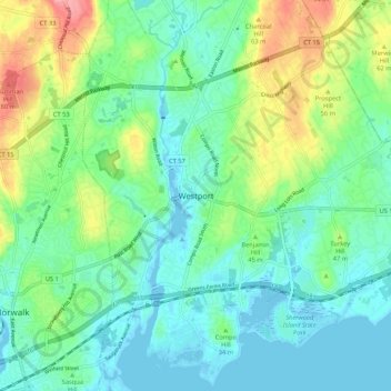 Carte topographique Westport, altitude, relief