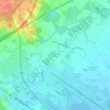Carte topographique Vauguières-le-Haut, altitude, relief
