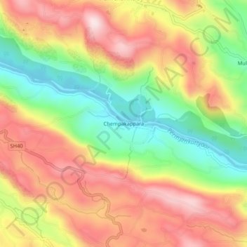 Carte topographique Chempakappara, altitude, relief