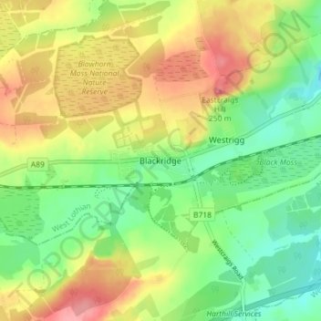 Carte topographique Blackridge, altitude, relief