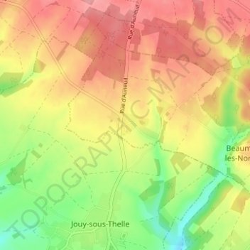 Carte topographique Jouy la Grange, altitude, relief