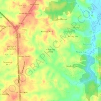 Carte topographique Sunderland Estates, altitude, relief